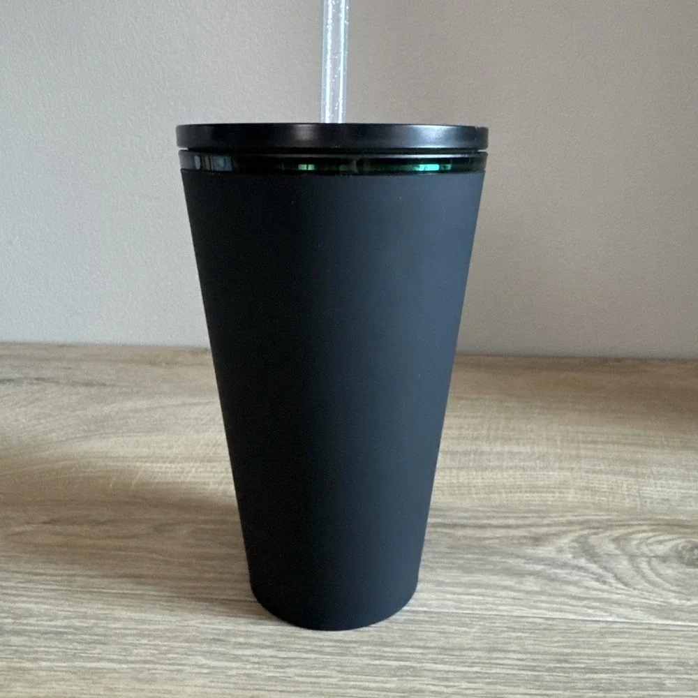 Starbucks‎ Tumbler Matte Black Green Cold Cup To Go 16 Oz